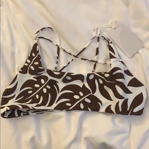 MIKOH brown and white hawaiian print bikini top